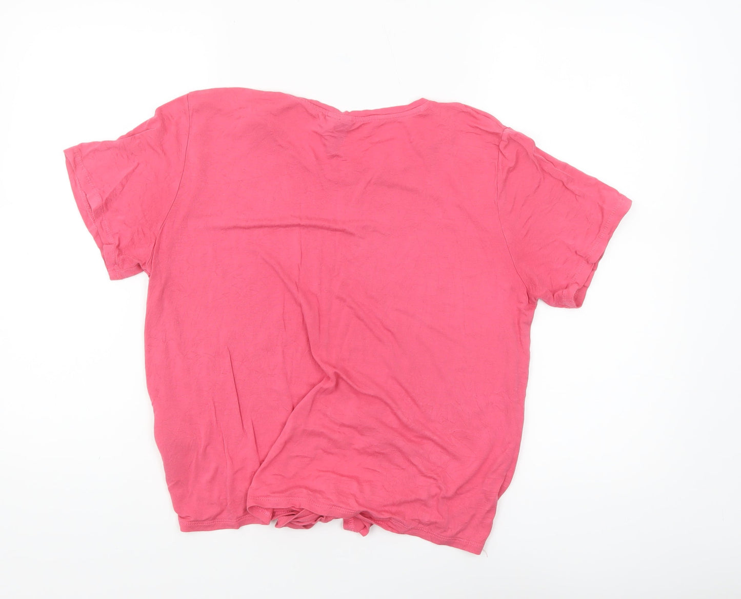 Pieces Women’s Pink Cropped Tie Front T-Shirt XL Viscose Blend