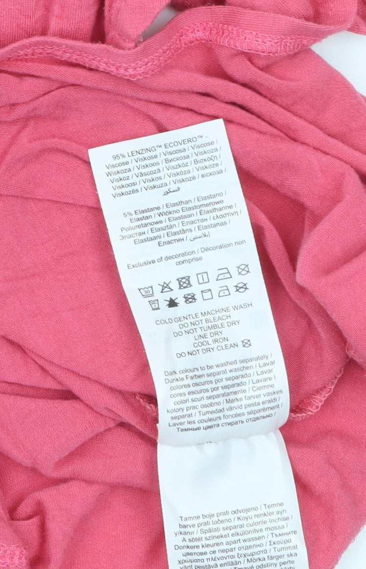 Pieces Women’s Pink Cropped Tie Front T-Shirt XL Viscose Blend