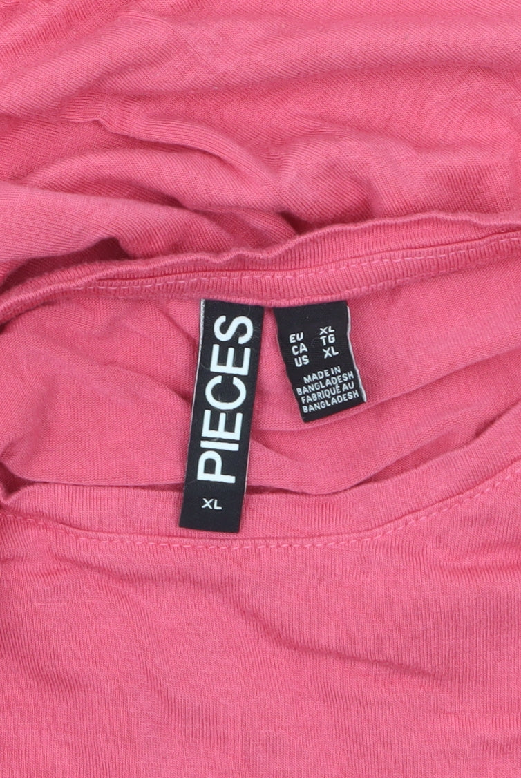 Pieces Women’s Pink Cropped Tie Front T-Shirt XL Viscose Blend