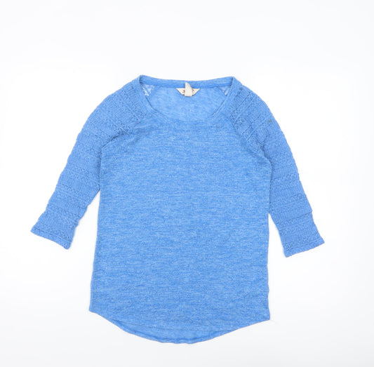 Arizona Jean Co Womens Blue Knit 3/4 Sleeve Scoop Neck Top Size S