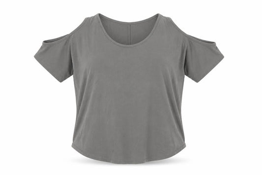 Tresics Women’s Grey Cold Shoulder Short Sleeve Relaxed Jersey Top Size M