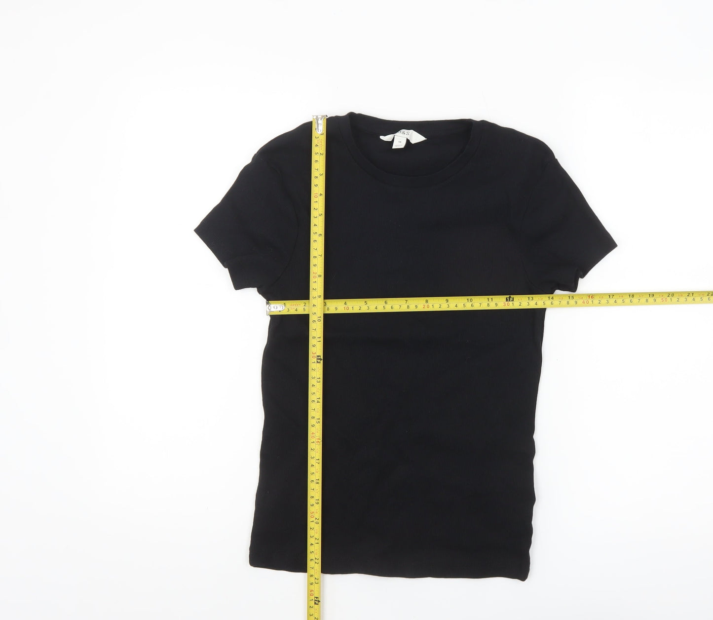 Marks and Spencer Women's Black Cotton Stretch Short Sleeve T-Shirt Size 10