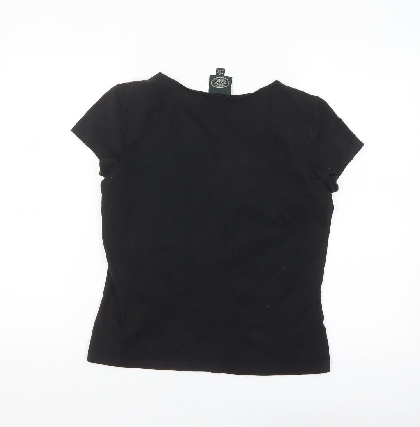 Laura Ashley Women's Black Embroidered Cotton Stretch T-Shirt M