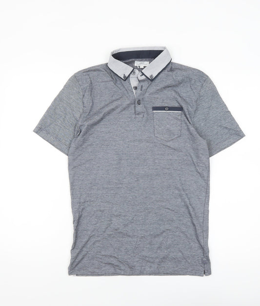 Next Men’s Grey Button-Down Collar Cotton Polo Shirt Size S