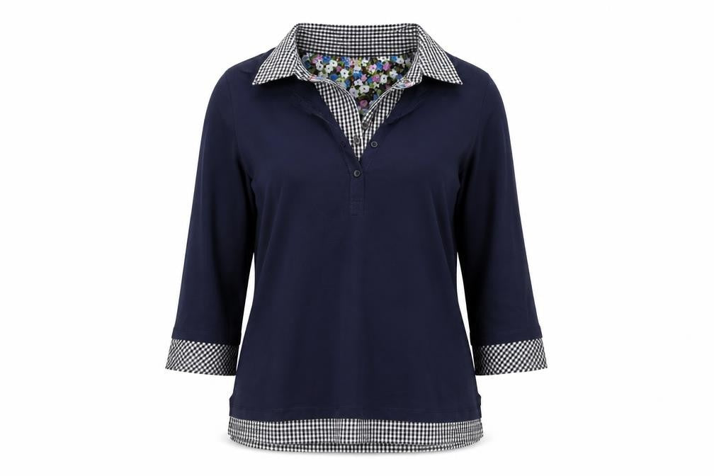 Cotton Traders Women's Navy Blue 3/4 Sleeve Collared Tunic Shirt Size 10