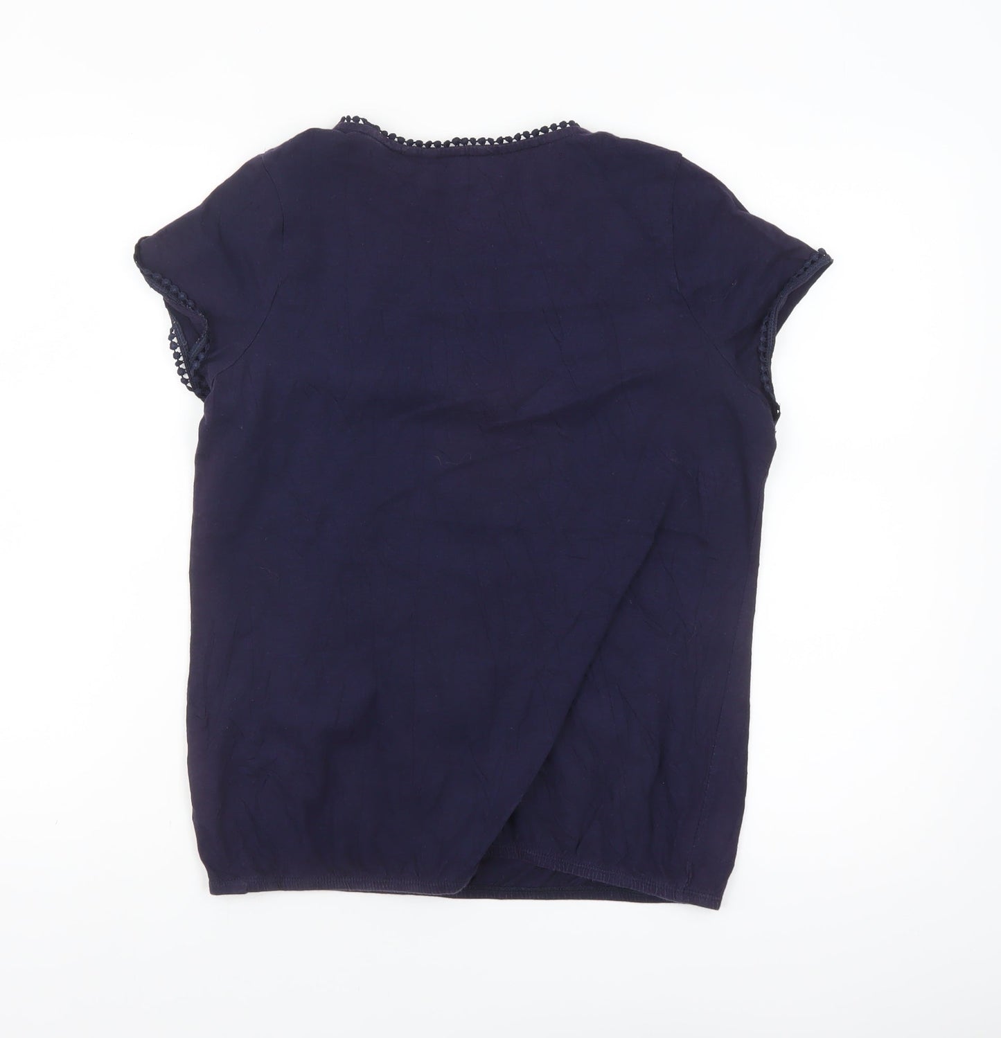 Next Women Blue Embroidered Cotton Short Sleeve Blouse Size 14