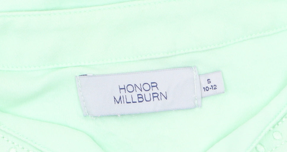 Honor Millburn Women's Green Embroidered V-Neck Cotton T-Shirt Size S