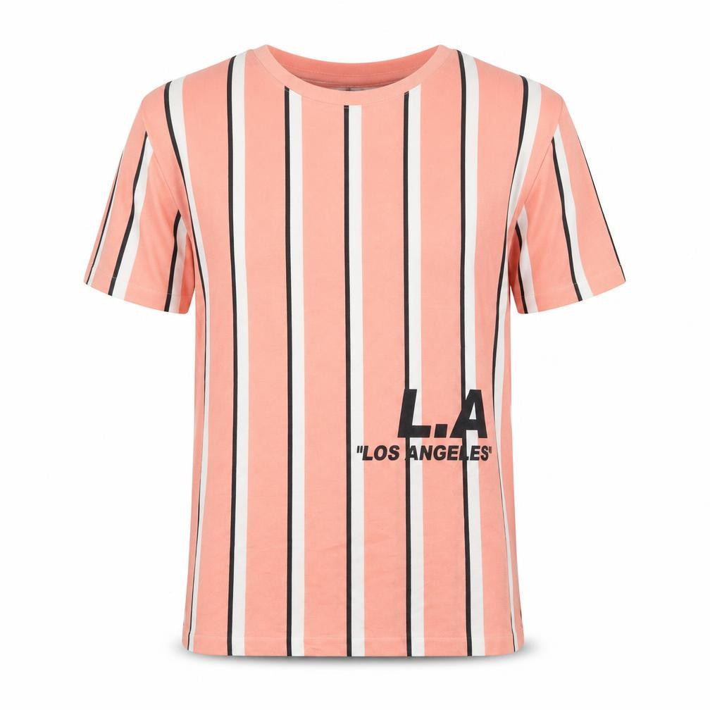boohooMAN Men's Coral Striped LA Graphic T-Shirt Size M Polyester Crew Neck