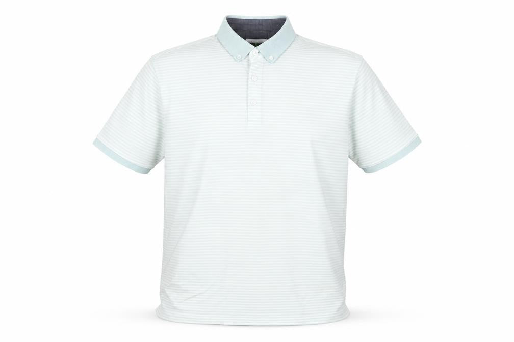 Jasper Conran Men's Blue Striped Button-Down Cotton Polo Shirt L