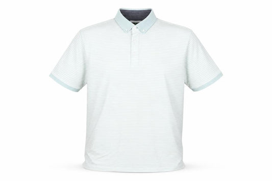 Jasper Conran Men's Blue Striped Button-Down Cotton Polo Shirt L