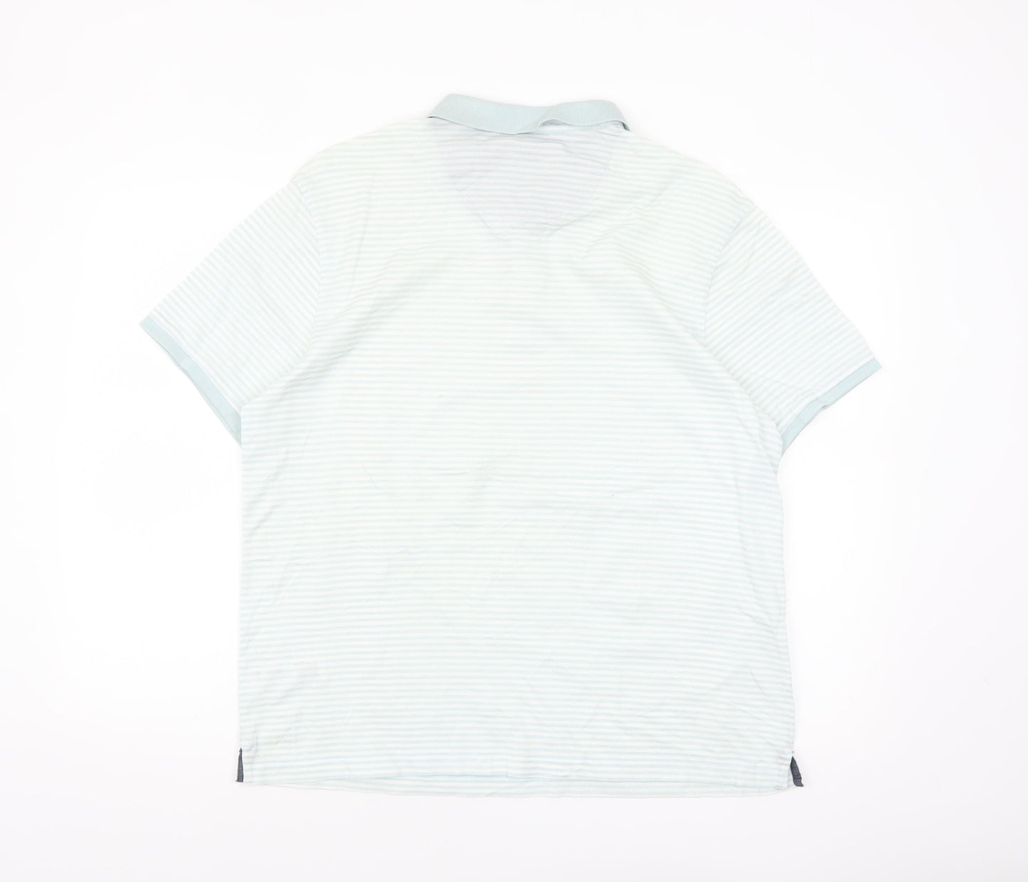 Jasper Conran Men's Blue Striped Button-Down Cotton Polo Shirt L