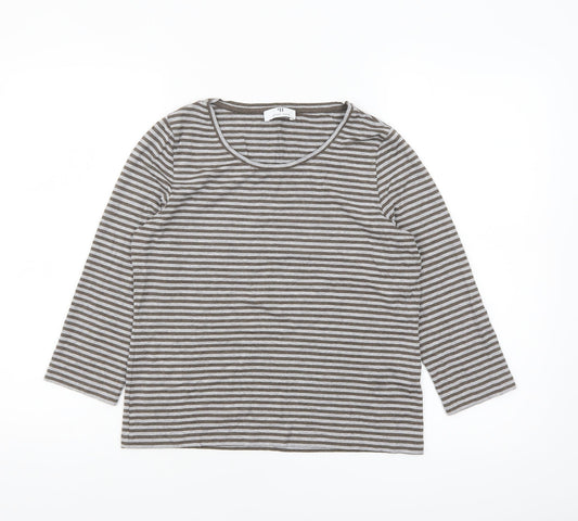Peter Hahn Women’s Brown Striped Jersey Top Size 10 3/4 Sleeve