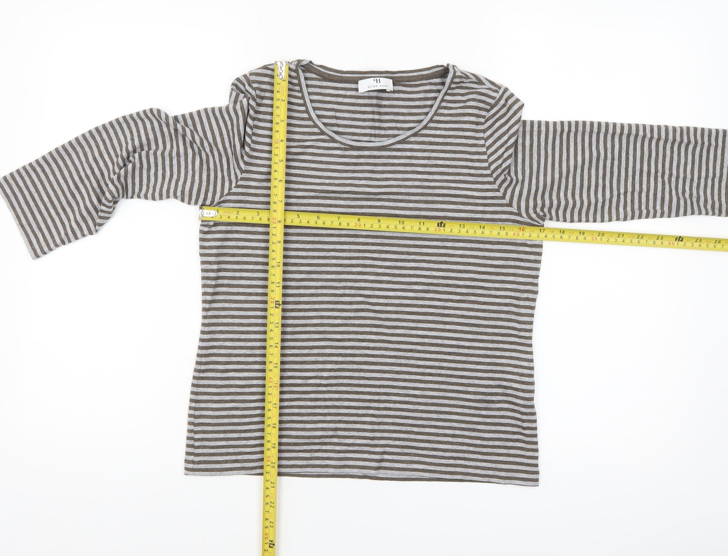 Peter Hahn Women’s Brown Striped Jersey Top Size 10 3/4 Sleeve