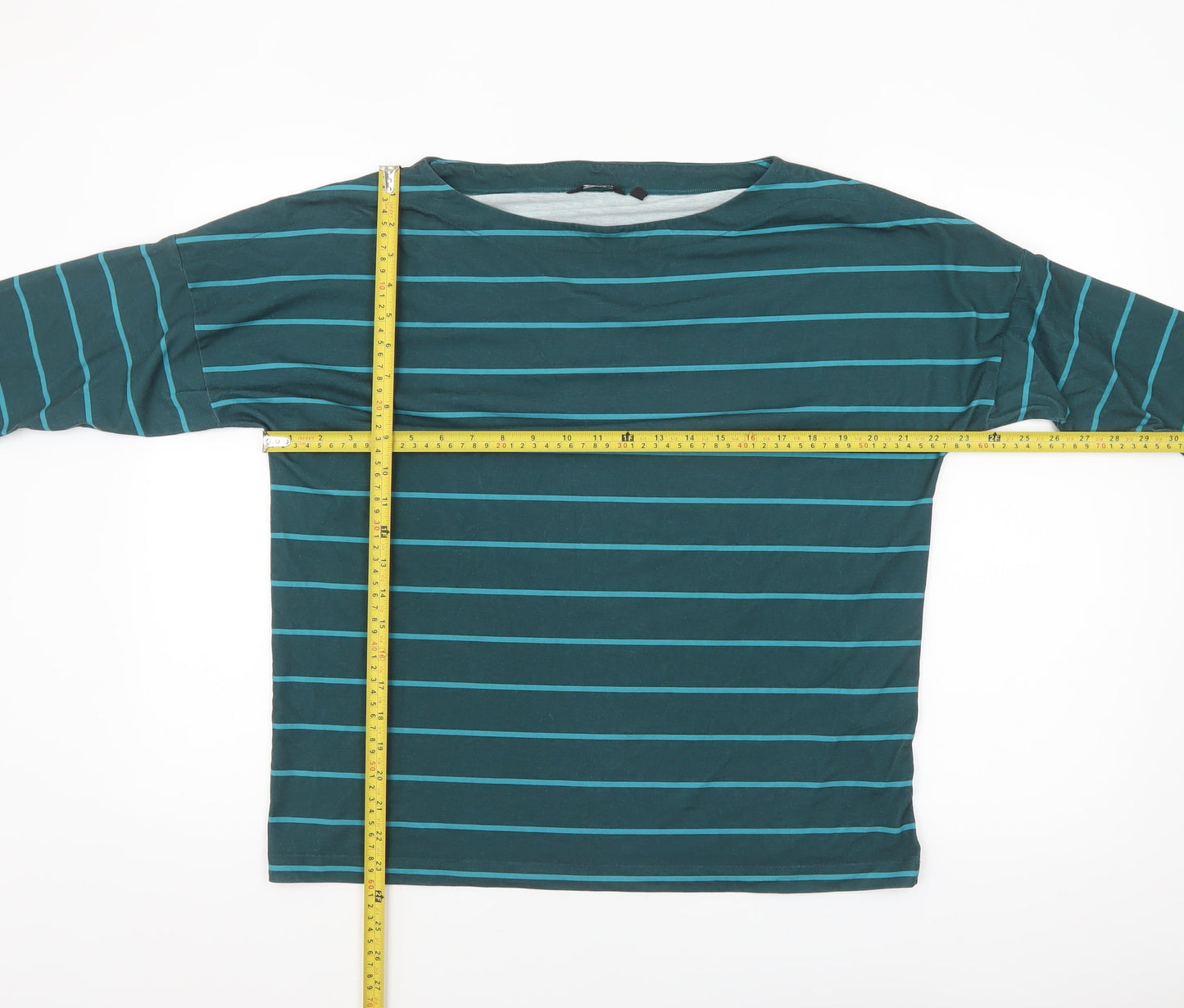 Rohan Women’s Green Striped Boat Neck 3/4 Sleeve T-Shirt Size 16