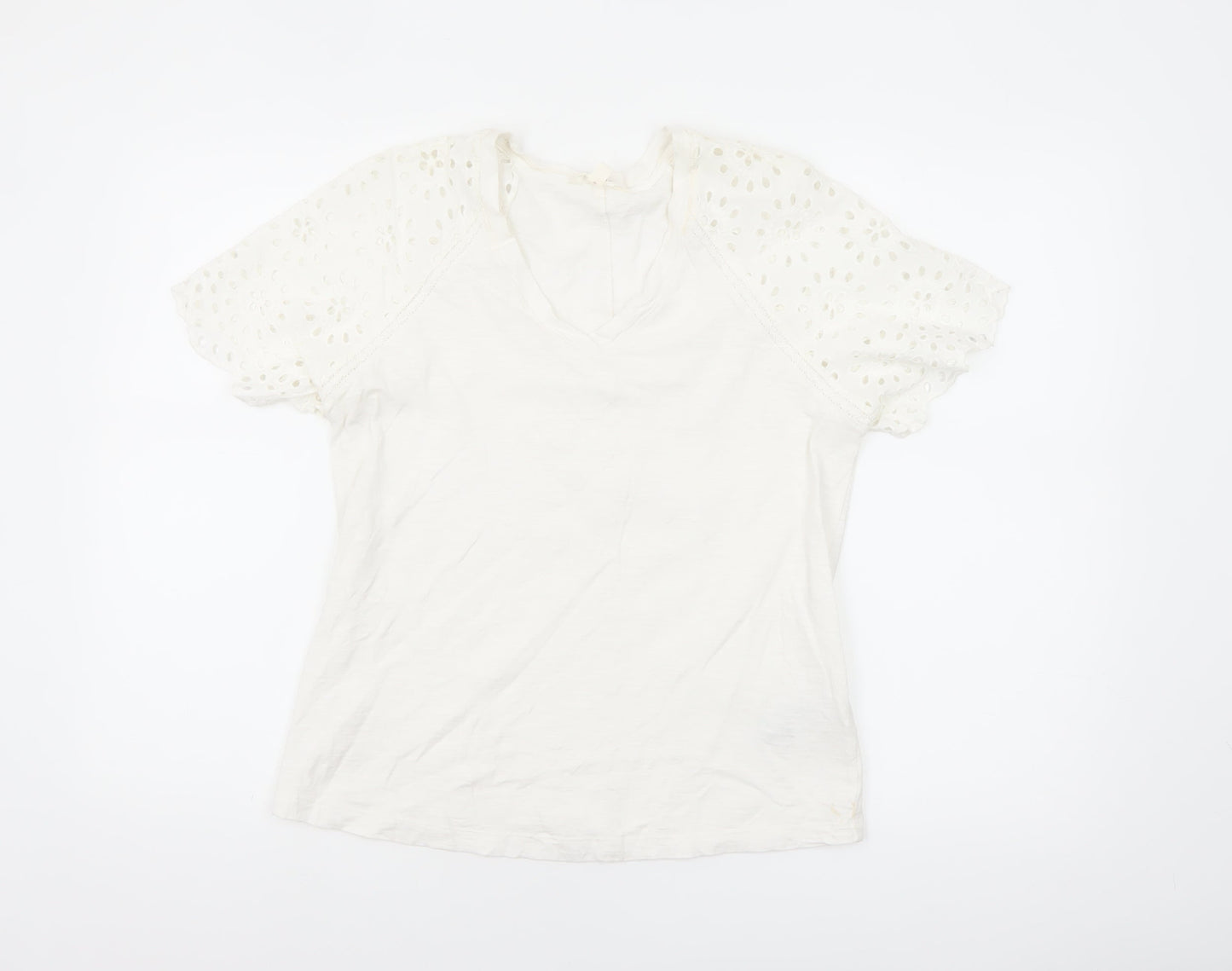 Marks and Spencer Per Una White Cotton Puff Sleeve T-Shirt Size 10
