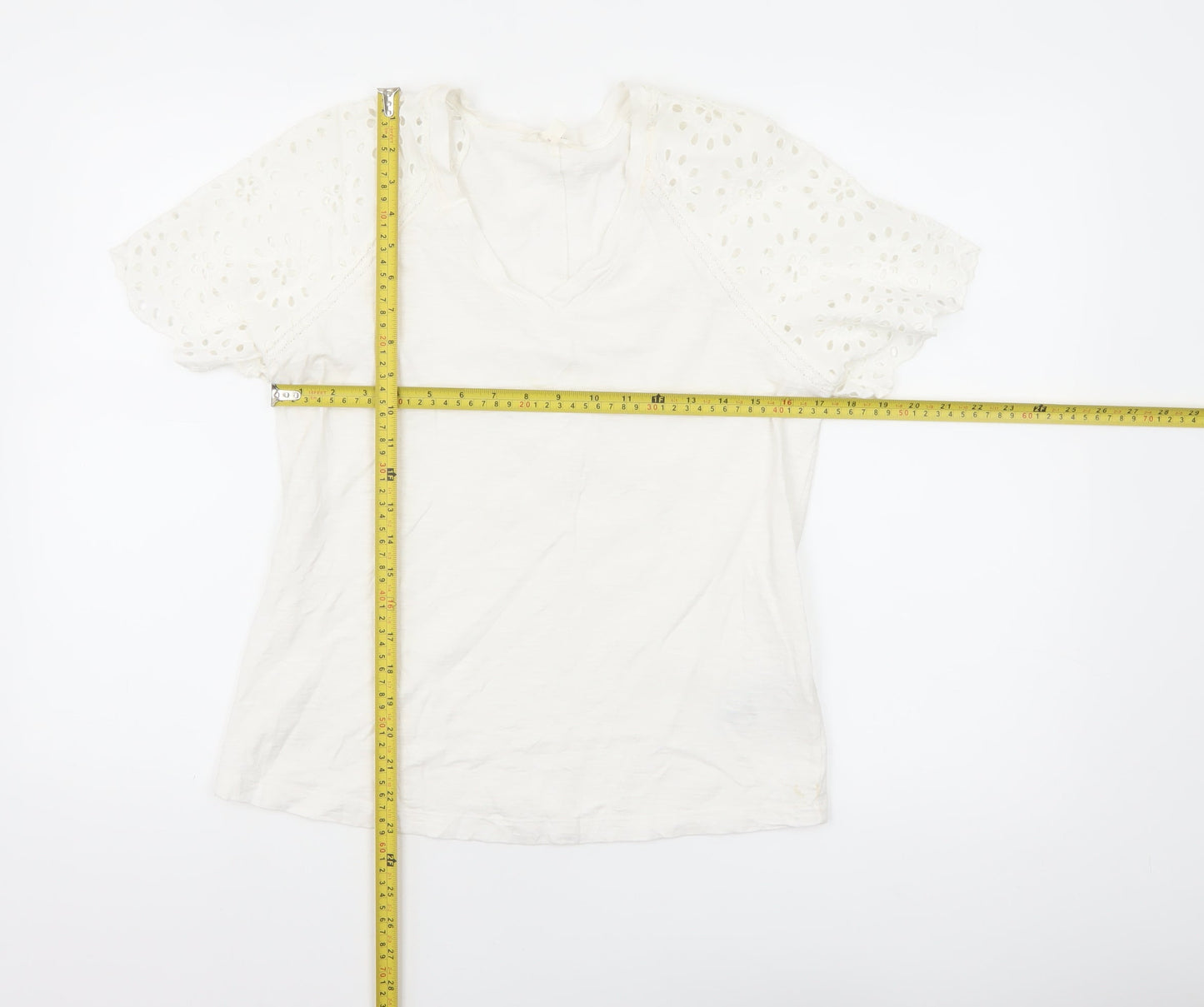 Marks and Spencer Per Una White Cotton Puff Sleeve T-Shirt Size 10