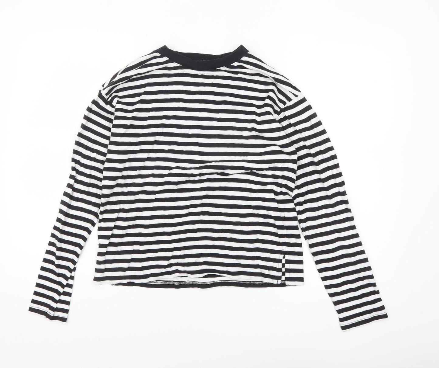 Monki Women Black White Striped Long Sleeve Jersey T-Shirt XS