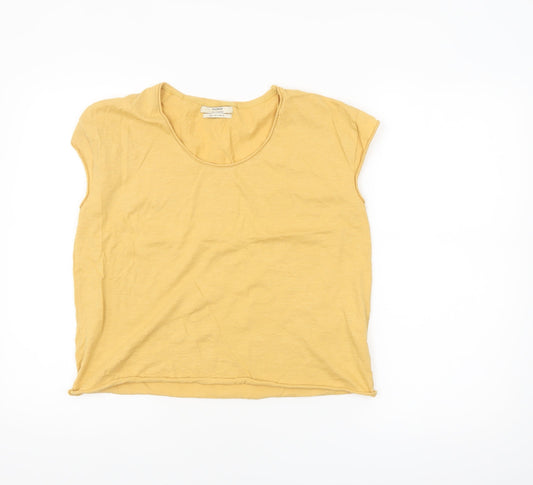 Pull&Bear Womens Yellow Cotton Sleeveless Basic T-Shirt Size 8