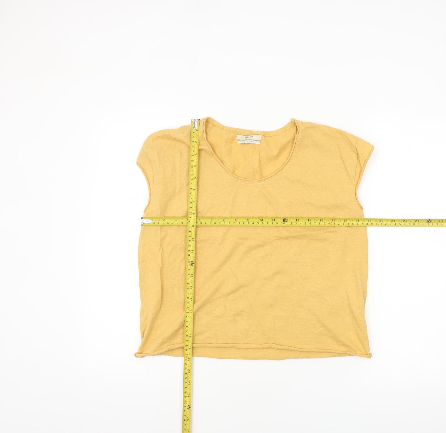 Pull&Bear Womens Yellow Cotton Sleeveless Basic T-Shirt Size 8