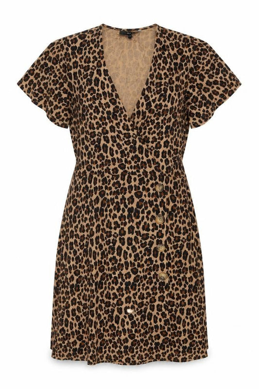 Next Women’s Brown Leopard Print Wrap Dress Size 8 Short Sleeve