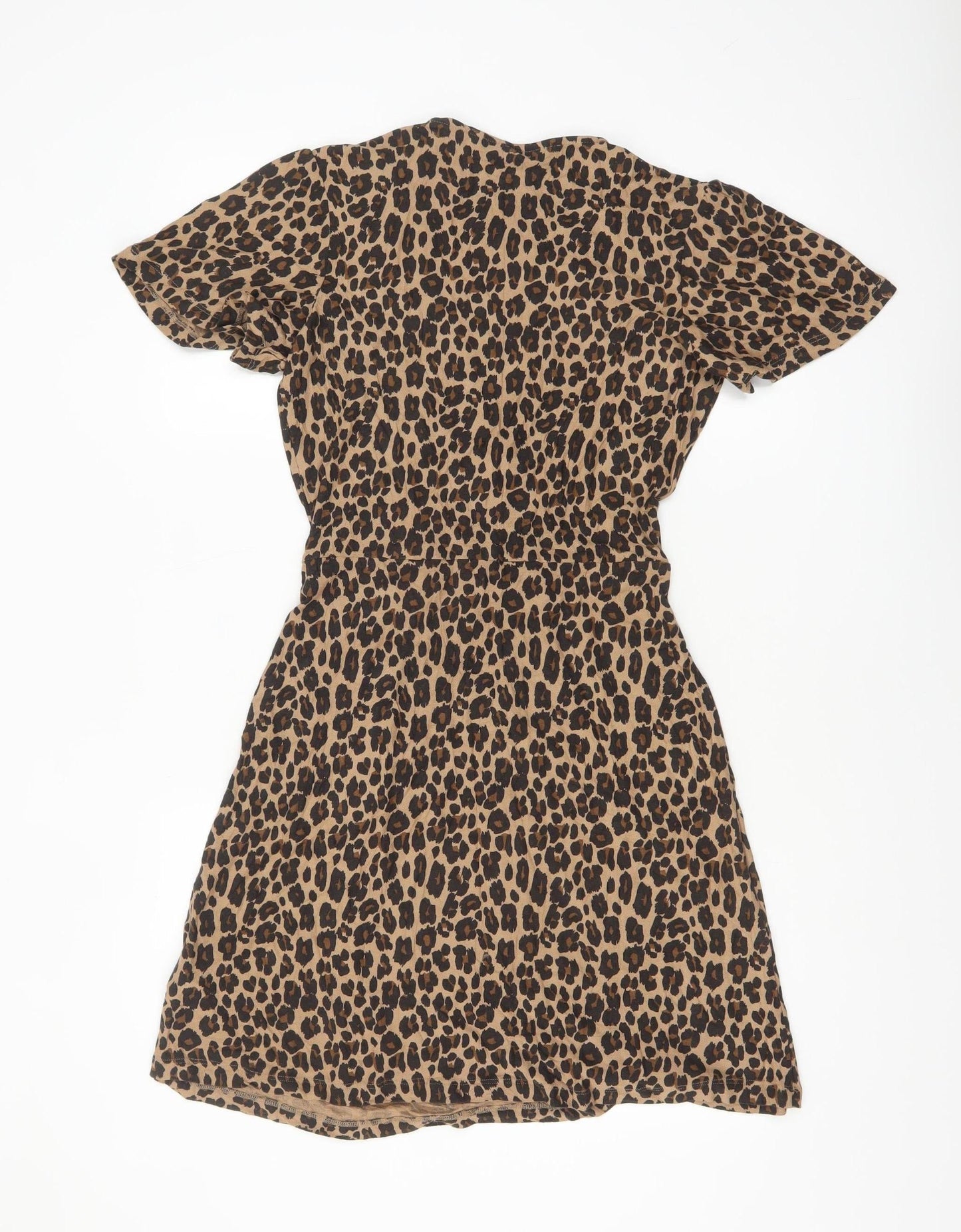 Next Women’s Brown Leopard Print Wrap Dress Size 8 Short Sleeve