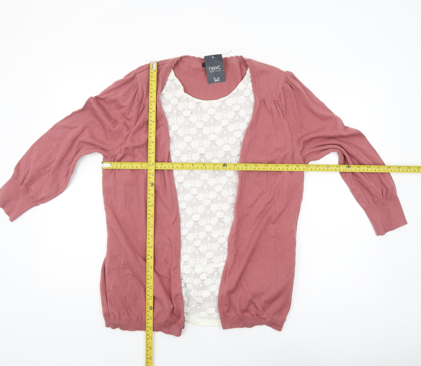 Next Women Tall Pink Lace Panel Cotton Cardigan Size 16