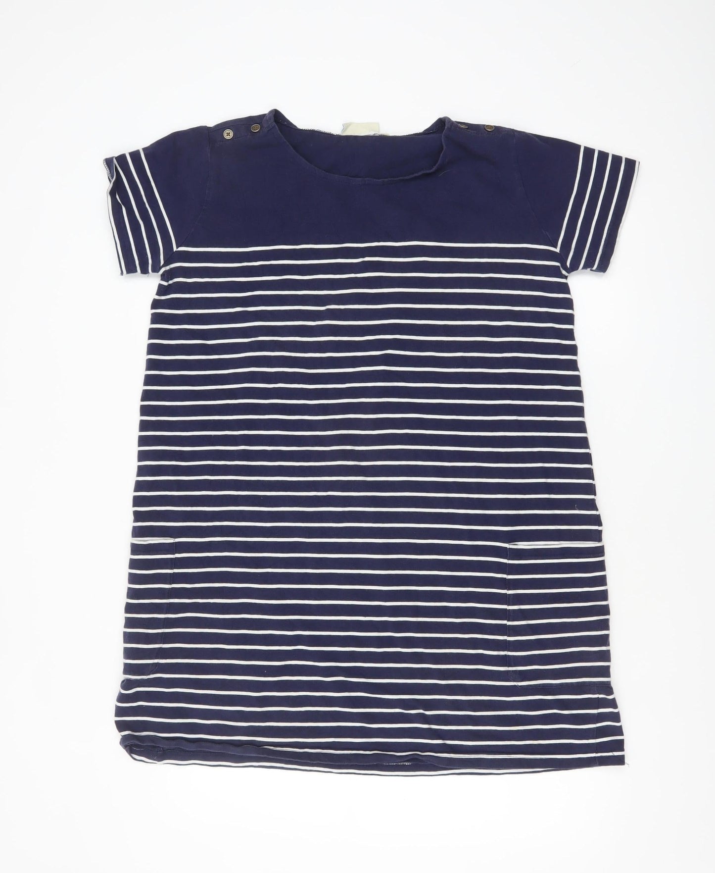 JoJo Maman Bébé Women Blue Striped T-Shirt Dress L Casual