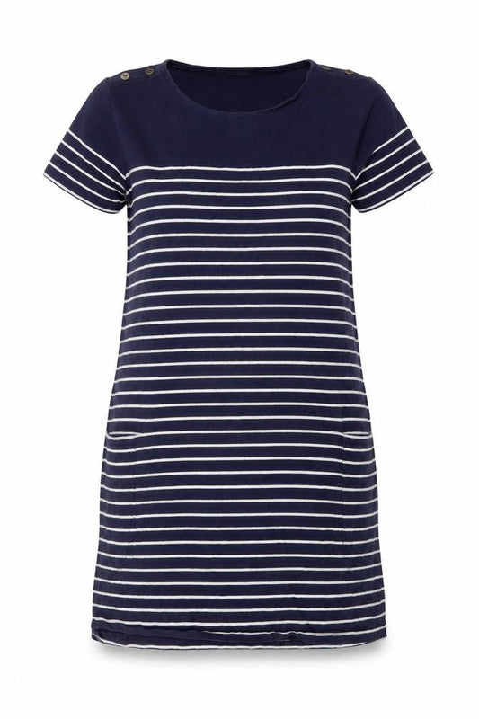 JoJo Maman Bébé Women Blue Striped T-Shirt Dress L Casual