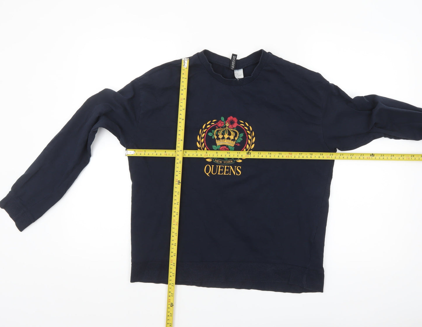 H&M Divided Womens Navy Blue Long Sleeve Crew Neck T-Shirt Size 12