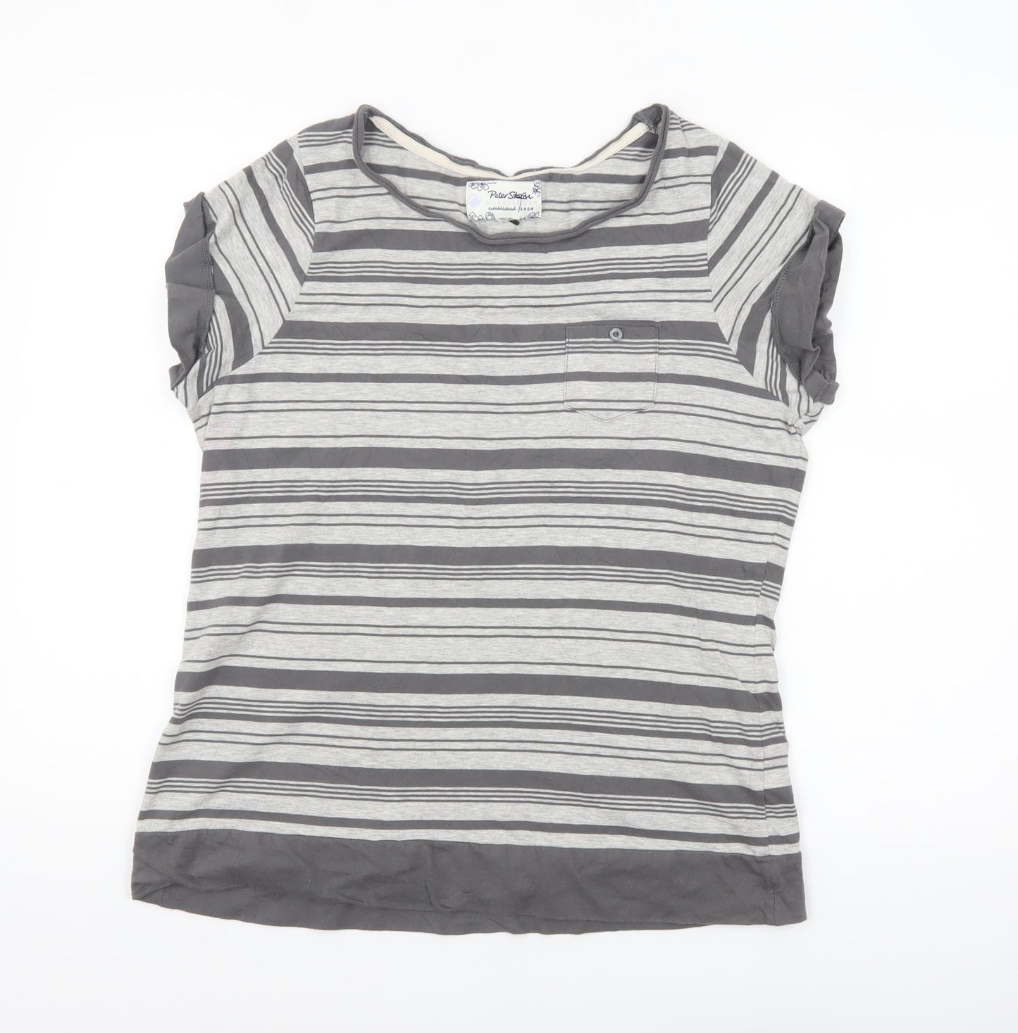 Peter Storm Womens Grey Striped Short Sleeve Cotton T-Shirt Size 18