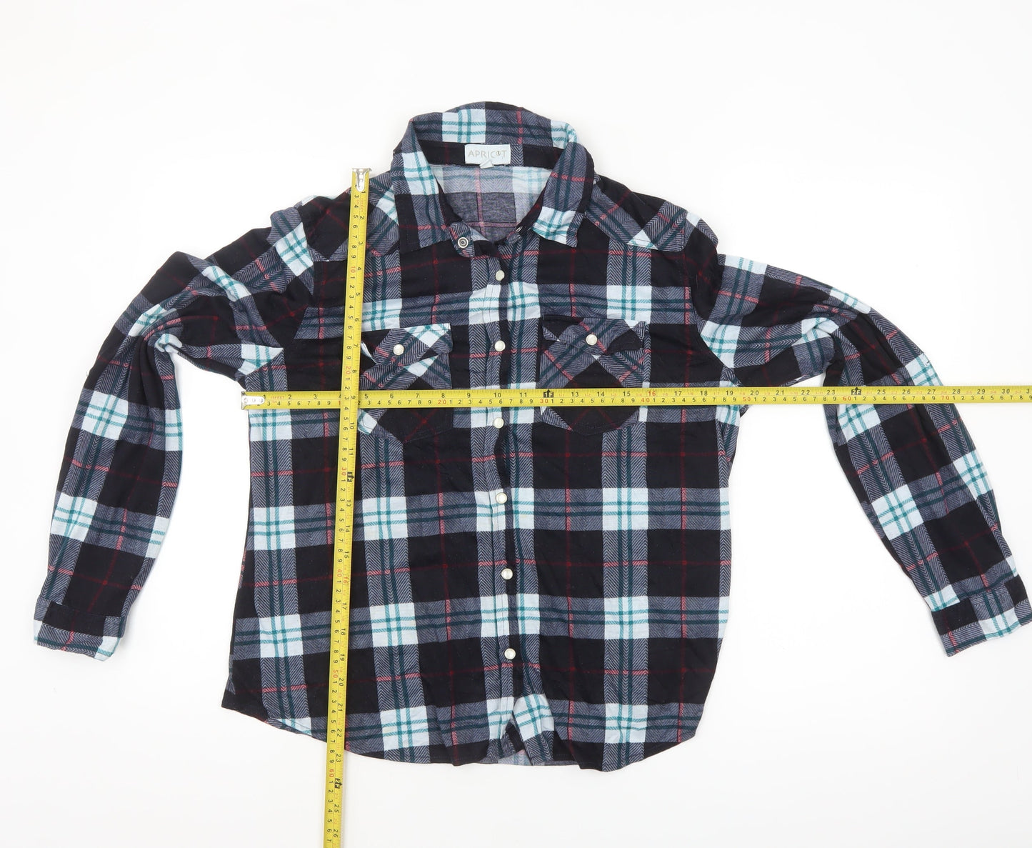 Apricot Womens Blue Plaid Flannel Button-Up Shirt UK 16