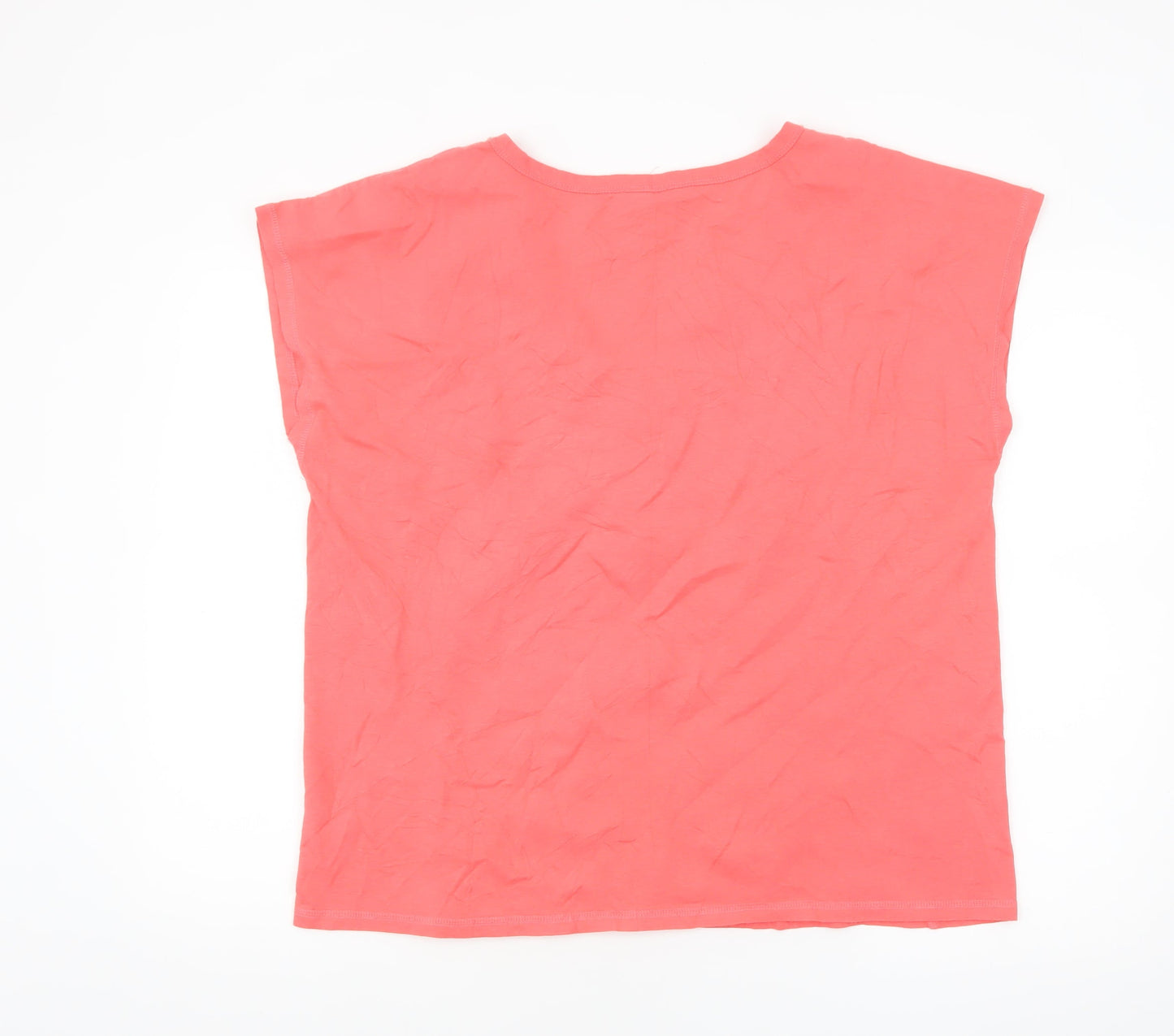Bonmarché Women Pink Size 18 Cotton Linen Beaded V-Neck T-Shirt