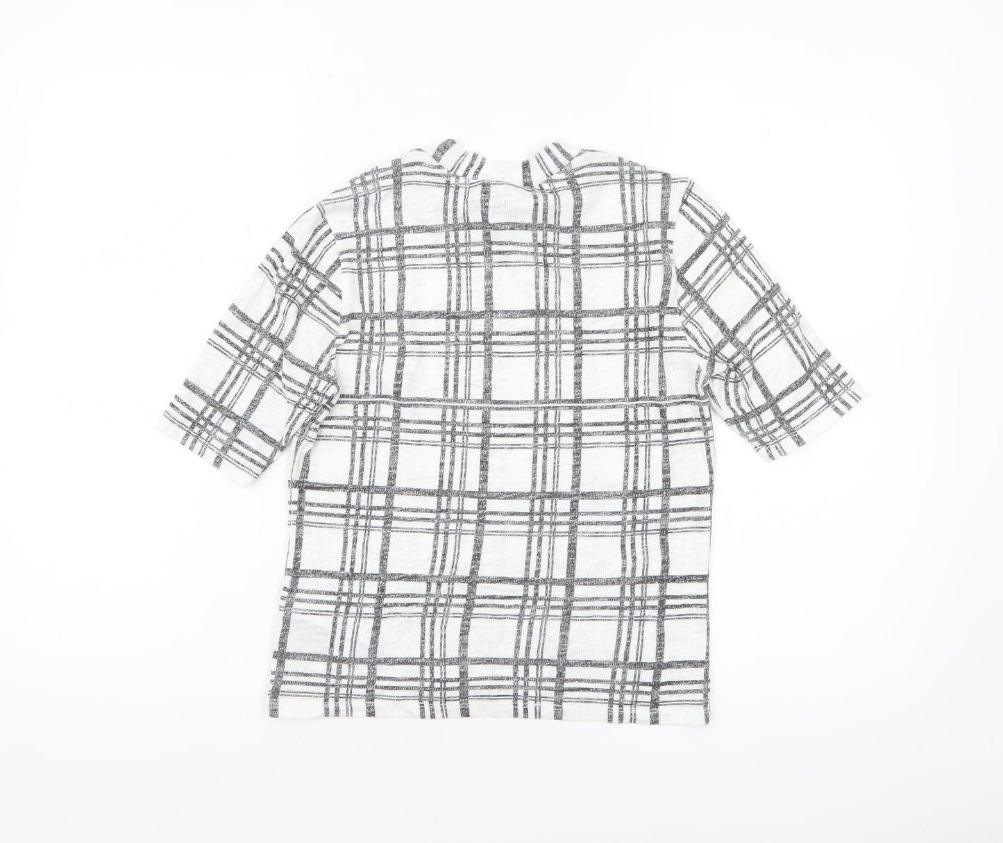 Topshop Women’s White Check Short Sleeve High Neck T-Shirt Size 10
