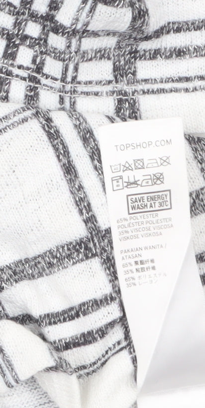 Topshop Women’s White Check Short Sleeve High Neck T-Shirt Size 10