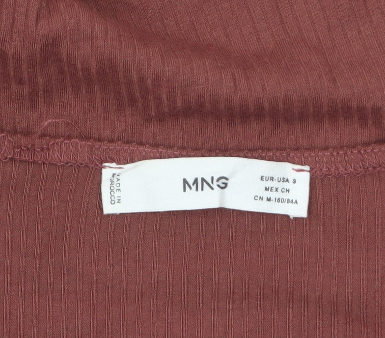 MNG Women Brown Ribbed Long Sleeve V-Neck Bodysuit Size S
