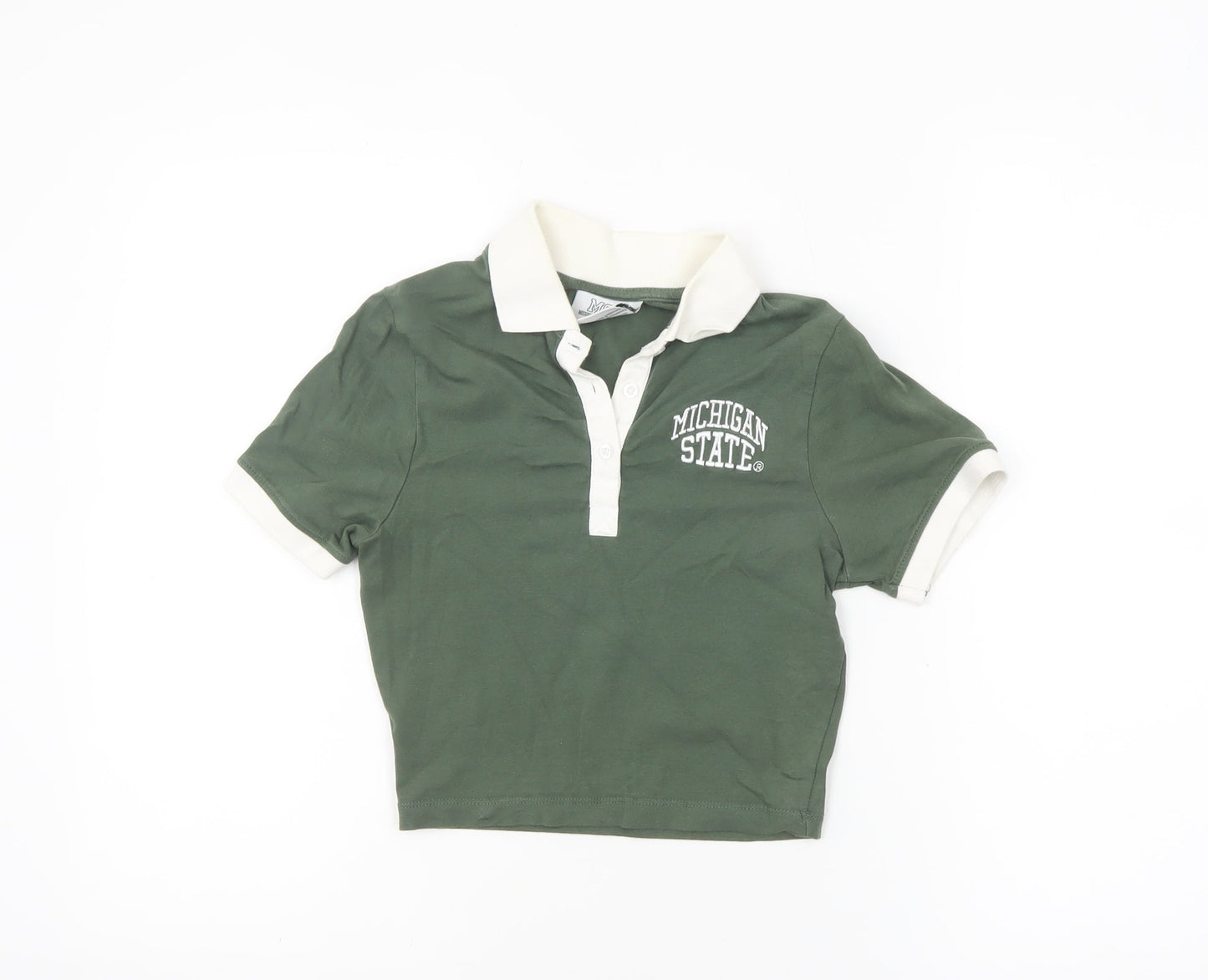 MSU Michigan State University Women's Green Cropped Polo Shirt 2XS