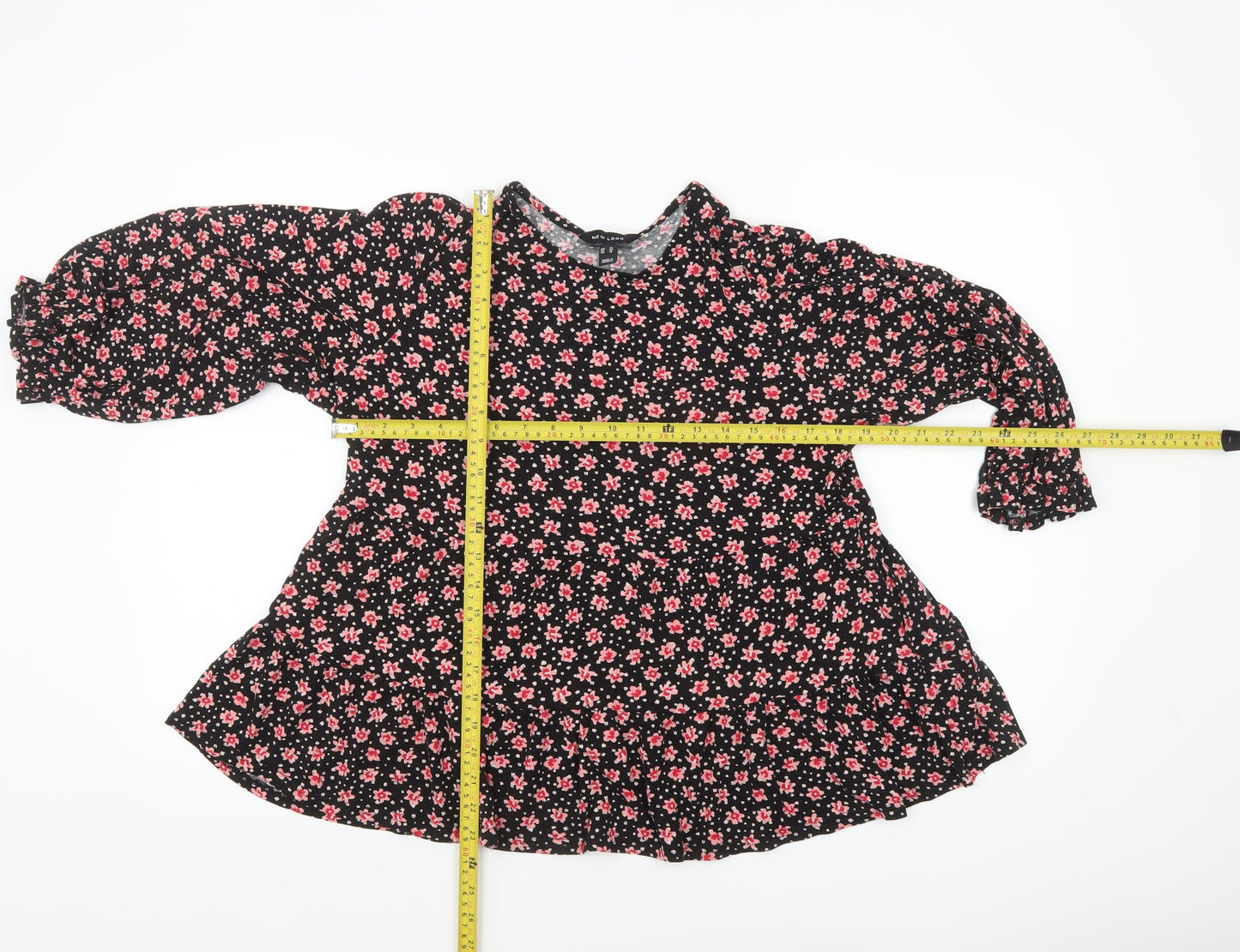 New Look Women’s Black Floral Tunic Blouse Size 14 Long Sleeve