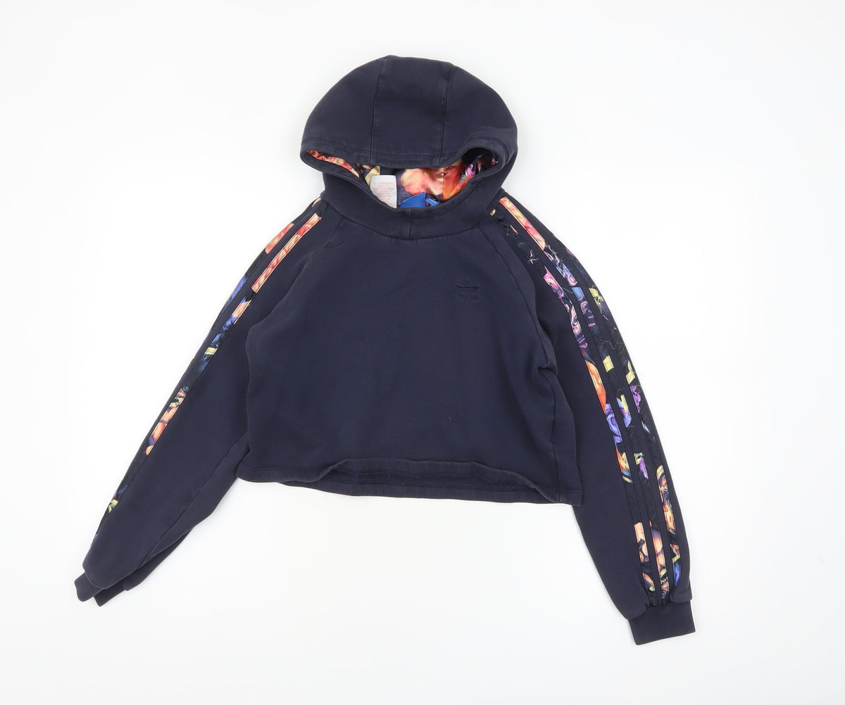 Adidas Girls Black 11-12 Years Pullover Hoodie with Floral Stripes