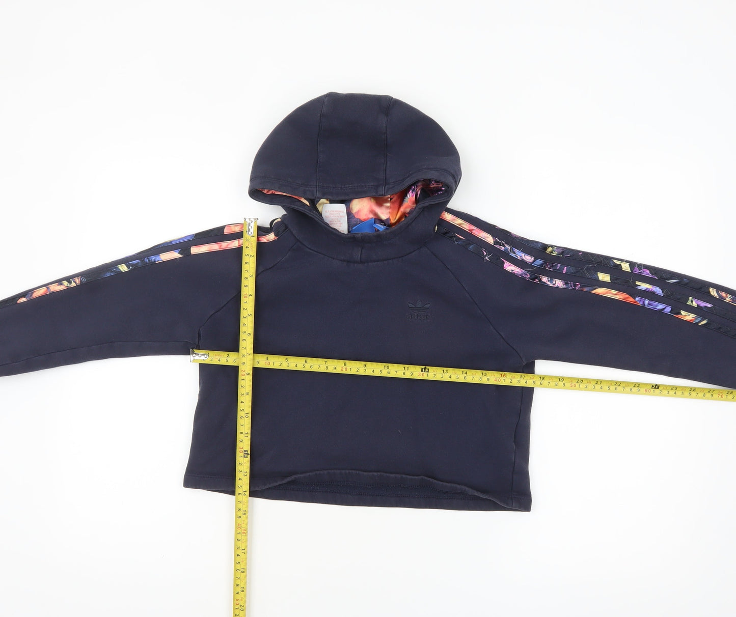 Adidas Girls Black 11-12 Years Pullover Hoodie with Floral Stripes