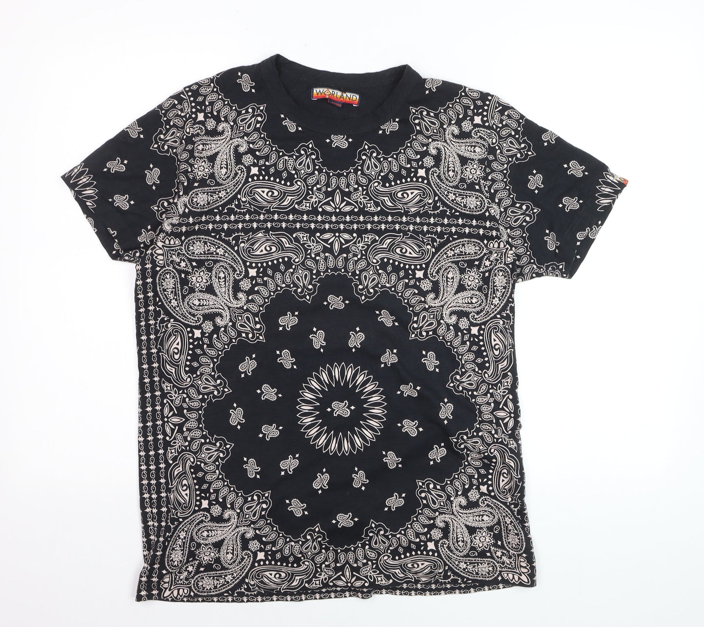 Worland Women's Black Paisley Cotton T-Shirt Medium