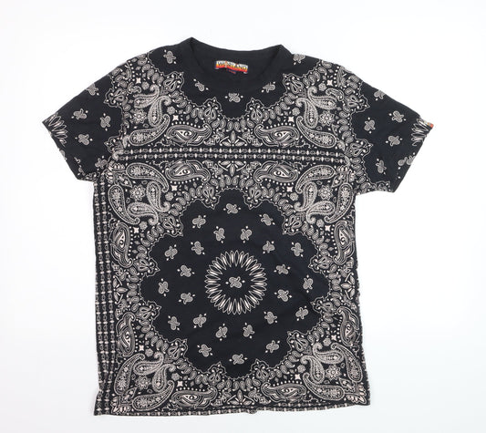 Worland Women's Black Paisley Cotton T-Shirt Medium