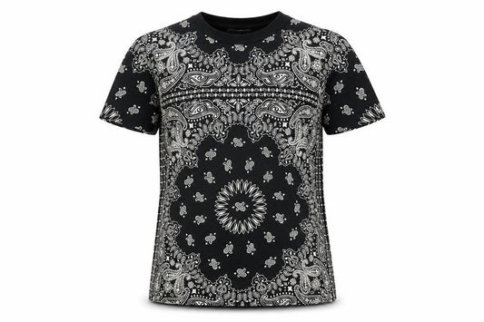 Worland Women's Black Paisley Cotton T-Shirt Medium