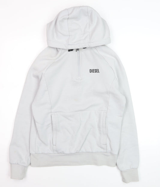 Diesel Men's White Small 1/2 Zip Hooded Sweatshirt Fleece