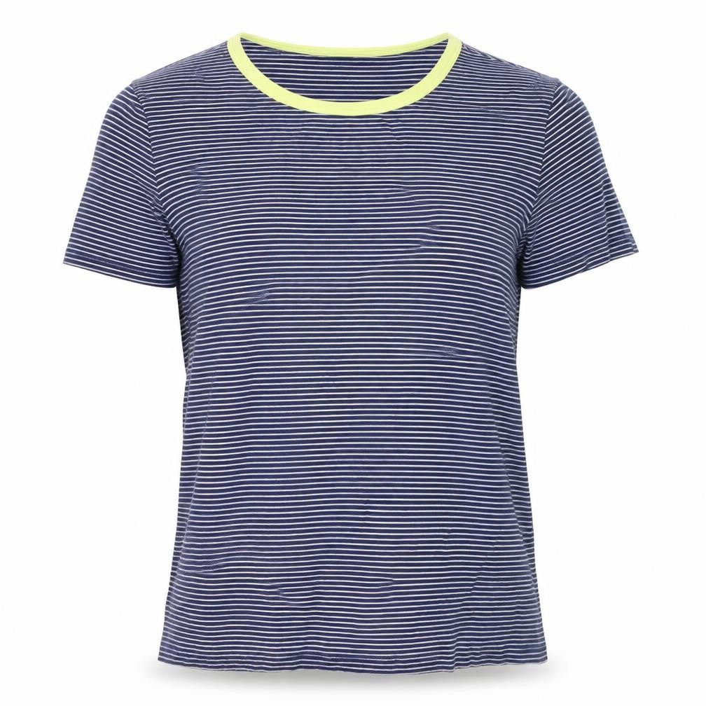 Lands' End Men Blue Striped Cotton Crew Neck Short Sleeve T-Shirt S