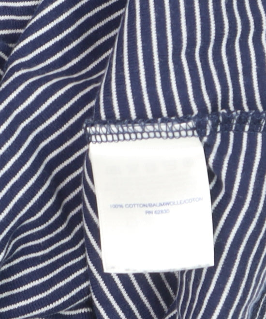Lands' End Men Blue Striped Cotton Crew Neck Short Sleeve T-Shirt S