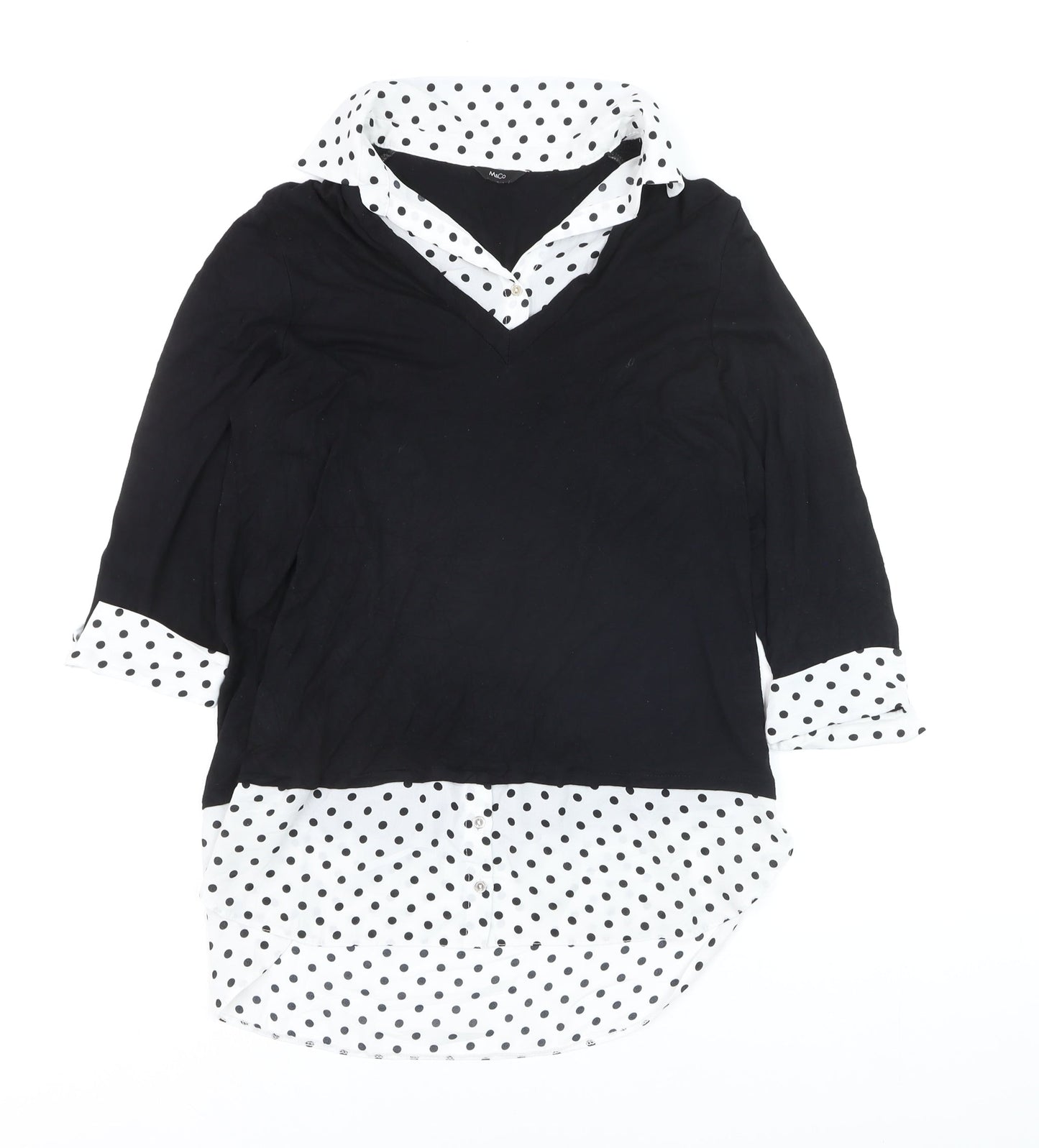 M&Co Women’s Black Polka Dot V-Neck Blouse Size 12 Classic Style