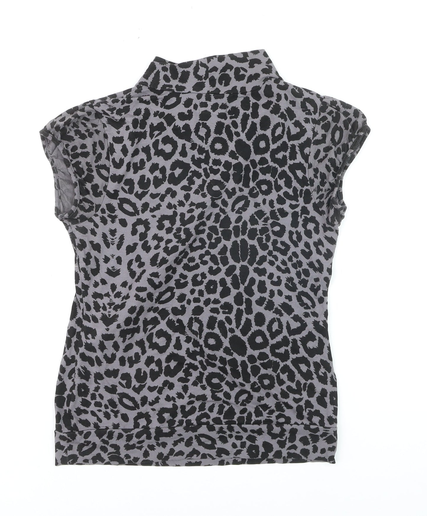 F&F Women’s Grey Animal Print Short Sleeve Collared Camisole Blouse Size S