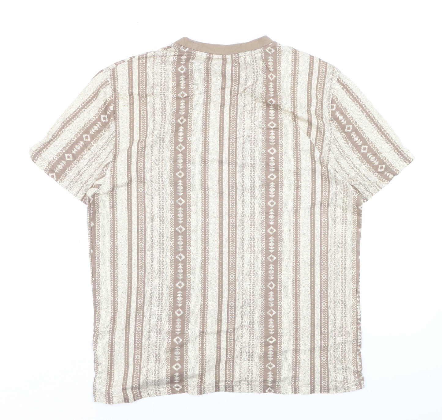 ASOS DESIGN Men's Beige Aztec Geometric Cotton Crew Neck T-Shirt Size S