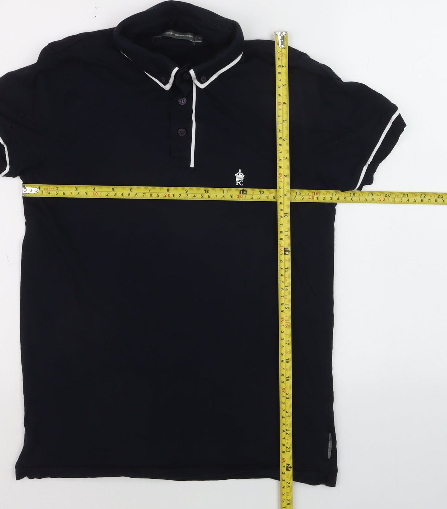 French Connection Men's Black Cotton Polo Shirt Size M Classic Fit