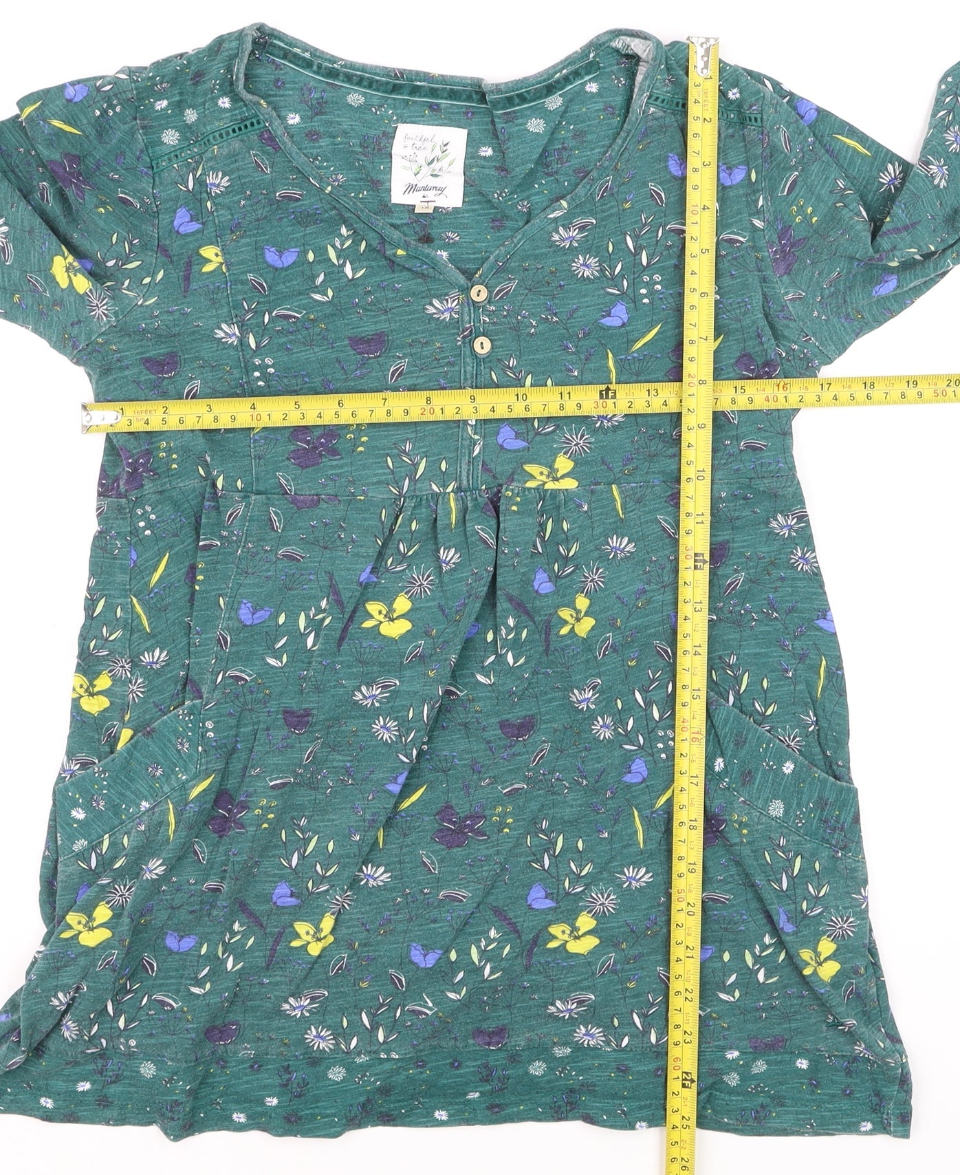Mantaray Women’s Green Floral Cotton Tunic Blouse Size 10